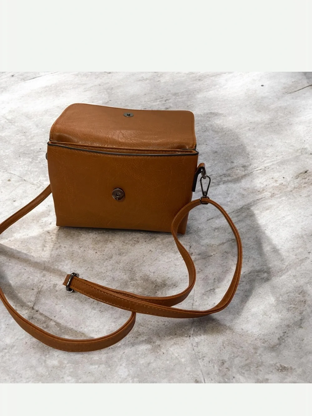 Embroidered Flap Crossbody Bag in Cognac Brown